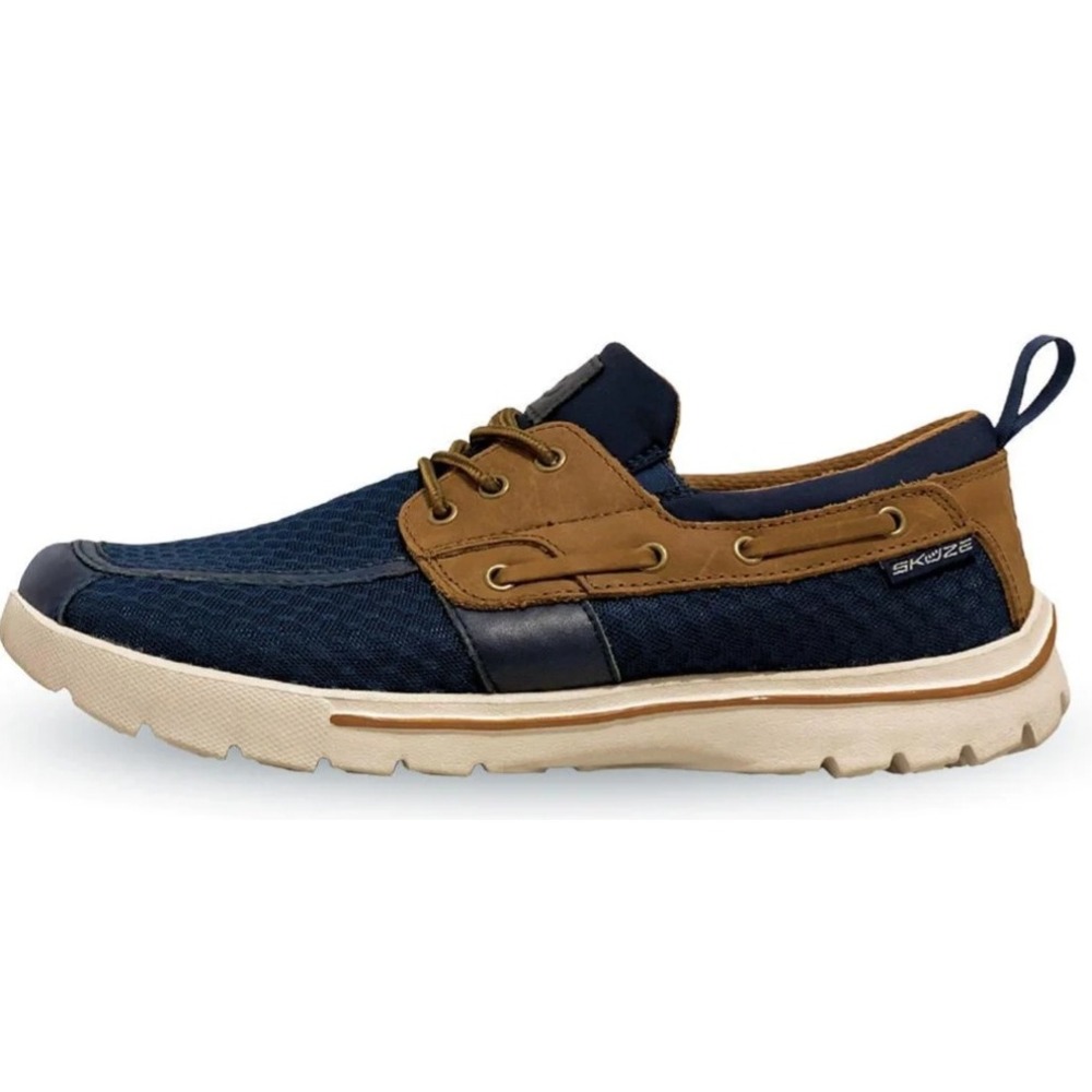 Skuze Del Marina Comfort Shoes Navy Tan Mesh Boat Sneakers Mens 6.5 Womens 8 - Picture 3 of 6